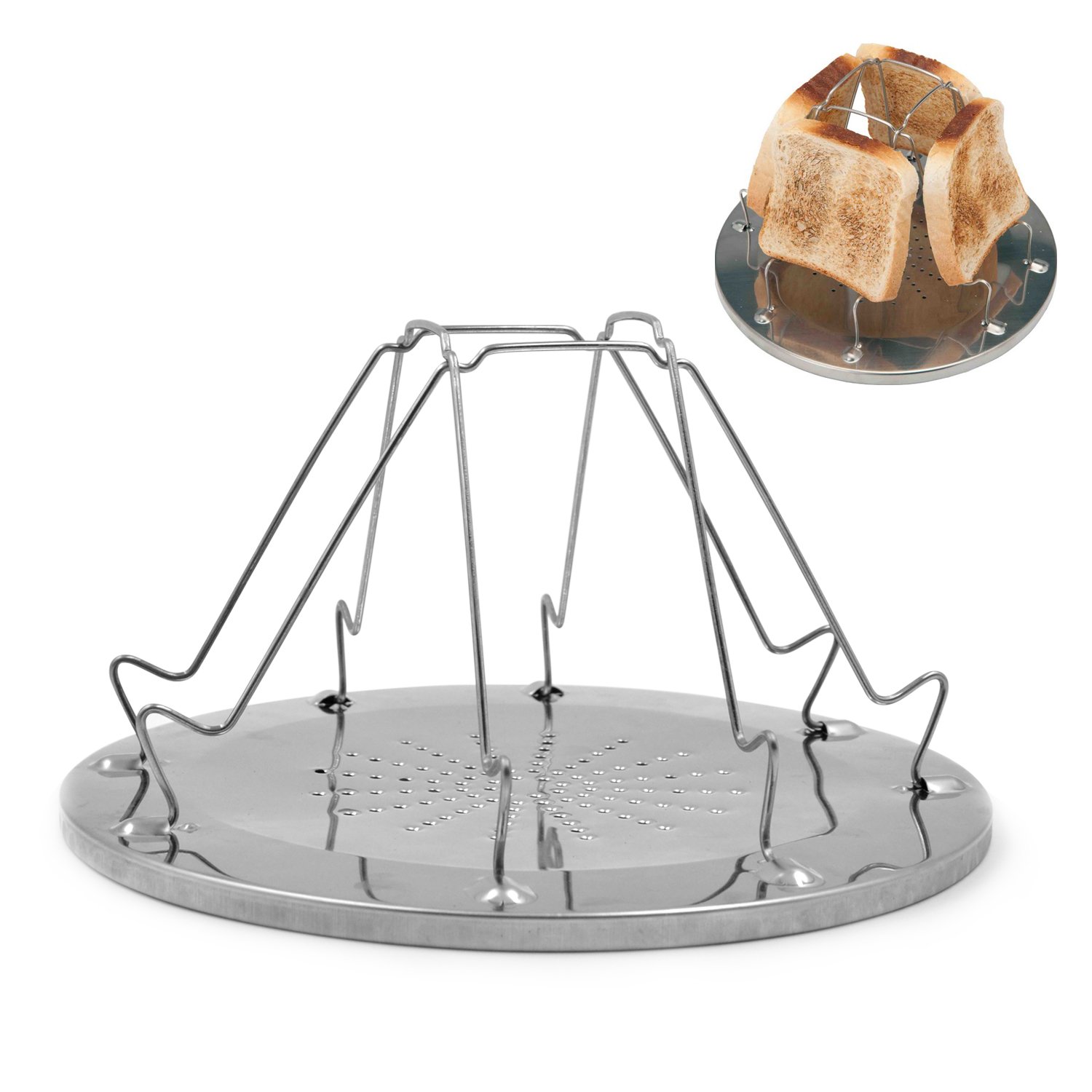 Camping Toast Rack Holder 4 Slice Baking Roaster with Tray