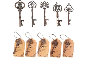 WODEGIFT 50pcs Skeleton Key Bottle Opener Wedding Party Favor Souvenir Gift with Escort Tag and Red copper Chains (Red copper