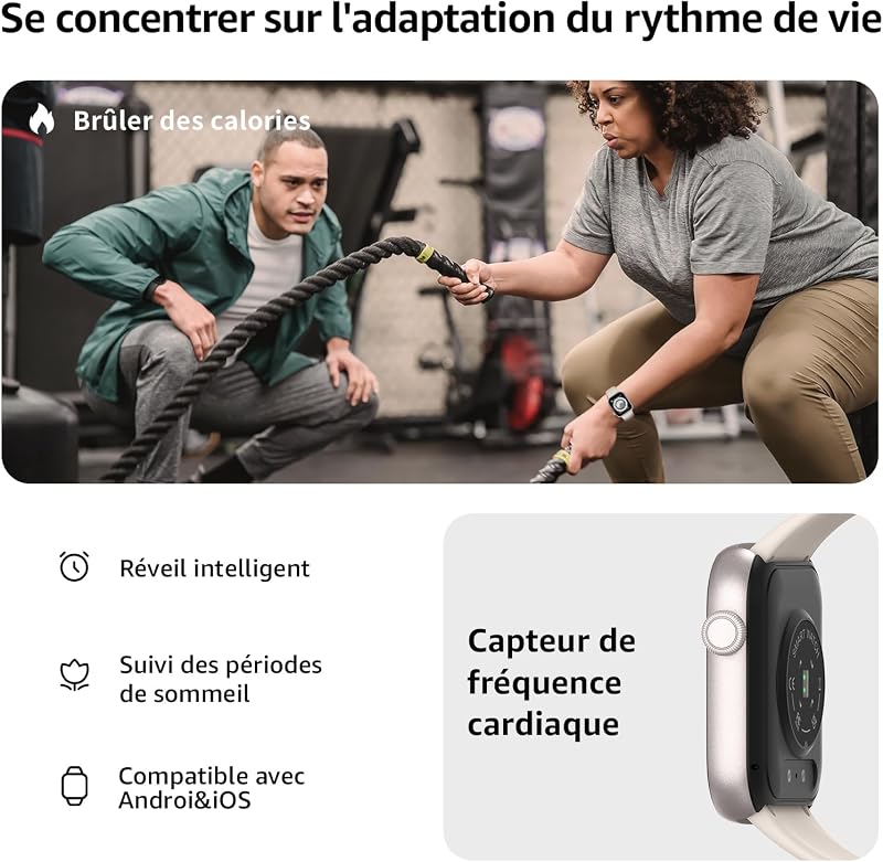 Montre Connectée Homme Femme avec Appels Bluetooth, Écran 1.85" HD Smartwatch Sport (140+ Modes), Cardiofréquencemètre, Moniteur de Sommeil, Étanche IP68 pour Android iOS