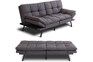 MUUEGM Futon Sofa Bed Memory Foam Futon Sofa Sleeper Couch,Convertible Modern Futon for Living Room,Love seat for Apartments Office Small Spaces,w/Adjustable Armrests Backrest,Linen Fabric,Grey