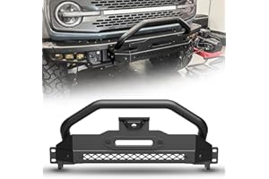 Front Bumper with Bull Bar & Winch Mount & Front Camrea Bracket Removable Compatible with Ford Bronco 2023 2022 2021 (Not fit for Bronco Sport), Hawkley Off-Road Brush Guard Winch Mounting Plate