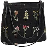 Floral Canvas Purse for Women, Embroidered Handbag, Small Daily Bag with Pu Handle, Spring Tote Bag, Valentine's Day Gifts