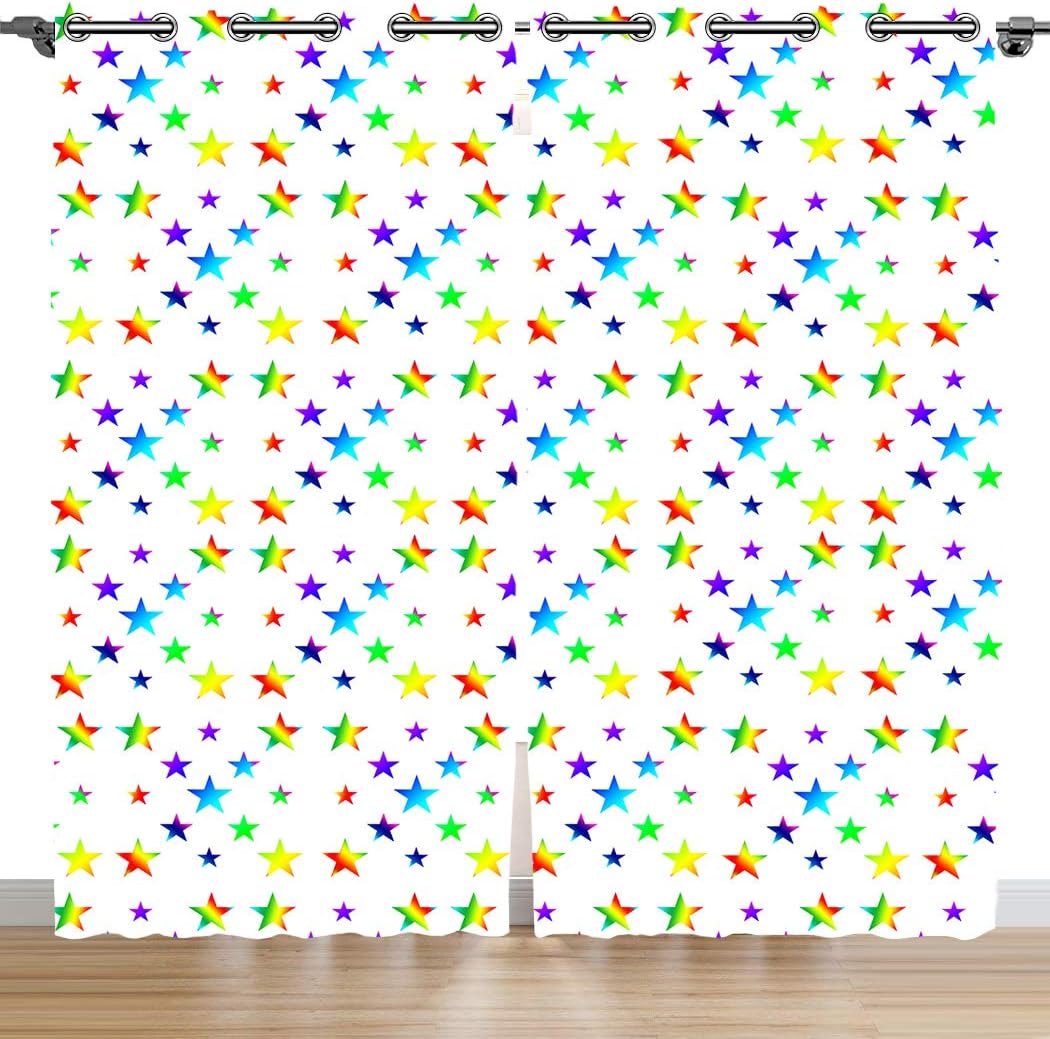 Violetpos Blackout Curtain with Eyelets Curtains Bedroom Eyelets Set of 2 MultiColoured Rainbow