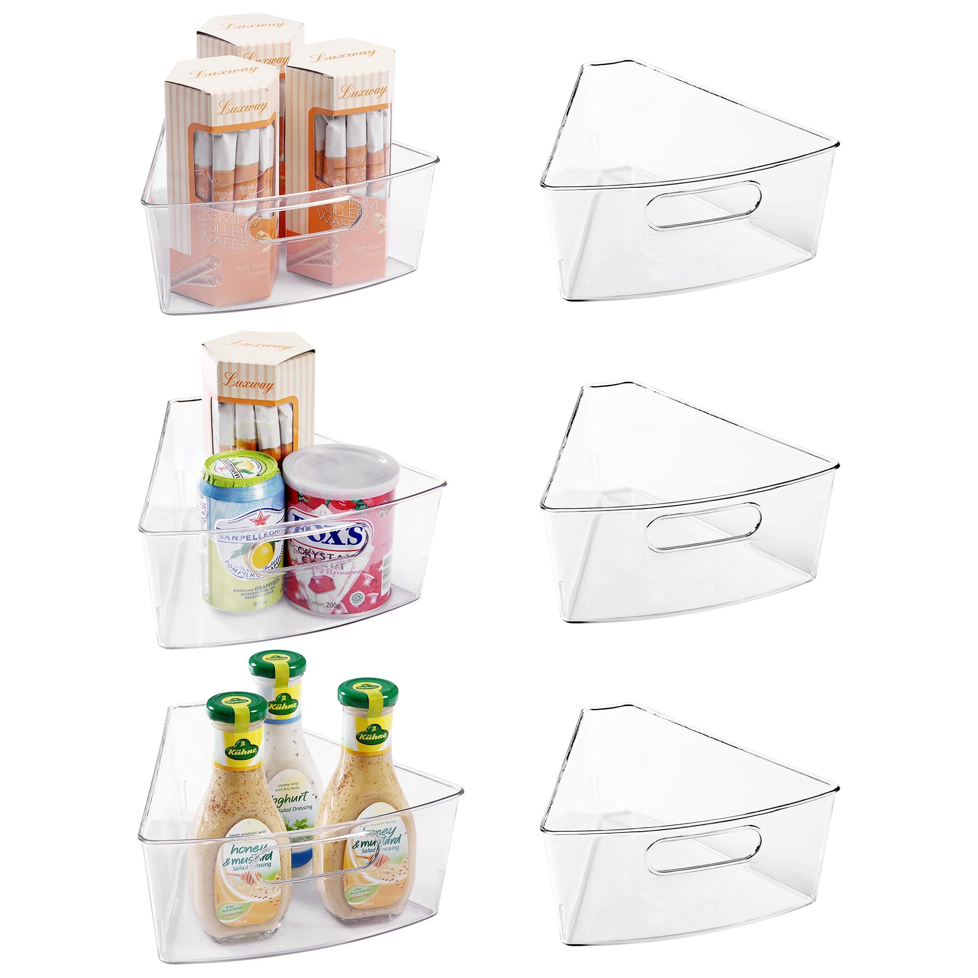Photo 1 of Oubonun Lazy Susan Organizers Set of 6, 10.2”x 9.4”x 4” Plastic Transparent Kitchen Cabinet Storage Bins with Handle, 4" Deep Container, 1/8 Wedge - Food Safe, without BPA