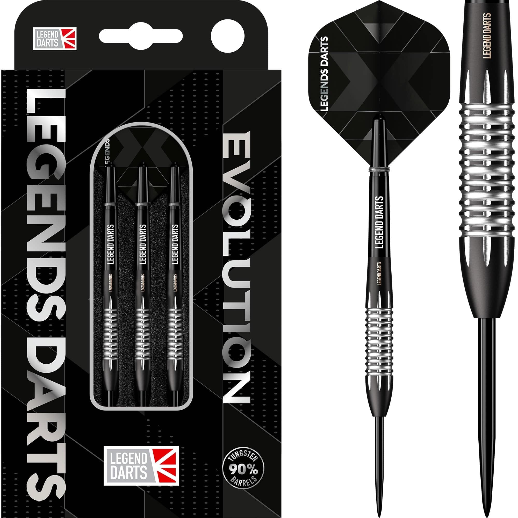Legend Darts | Steel Tip Darts Set | 90% Tungsten | Evolution Series | B03 | Black | Milled Bomb | Multiple Weights Available. (24, Grams)