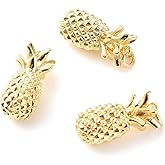 KitBeads 10pcs 18k Real Gold Plated Pineapple Charms - Brass Tropical Fruit Summer Yellow Ananas for Jewelry Making Bulk