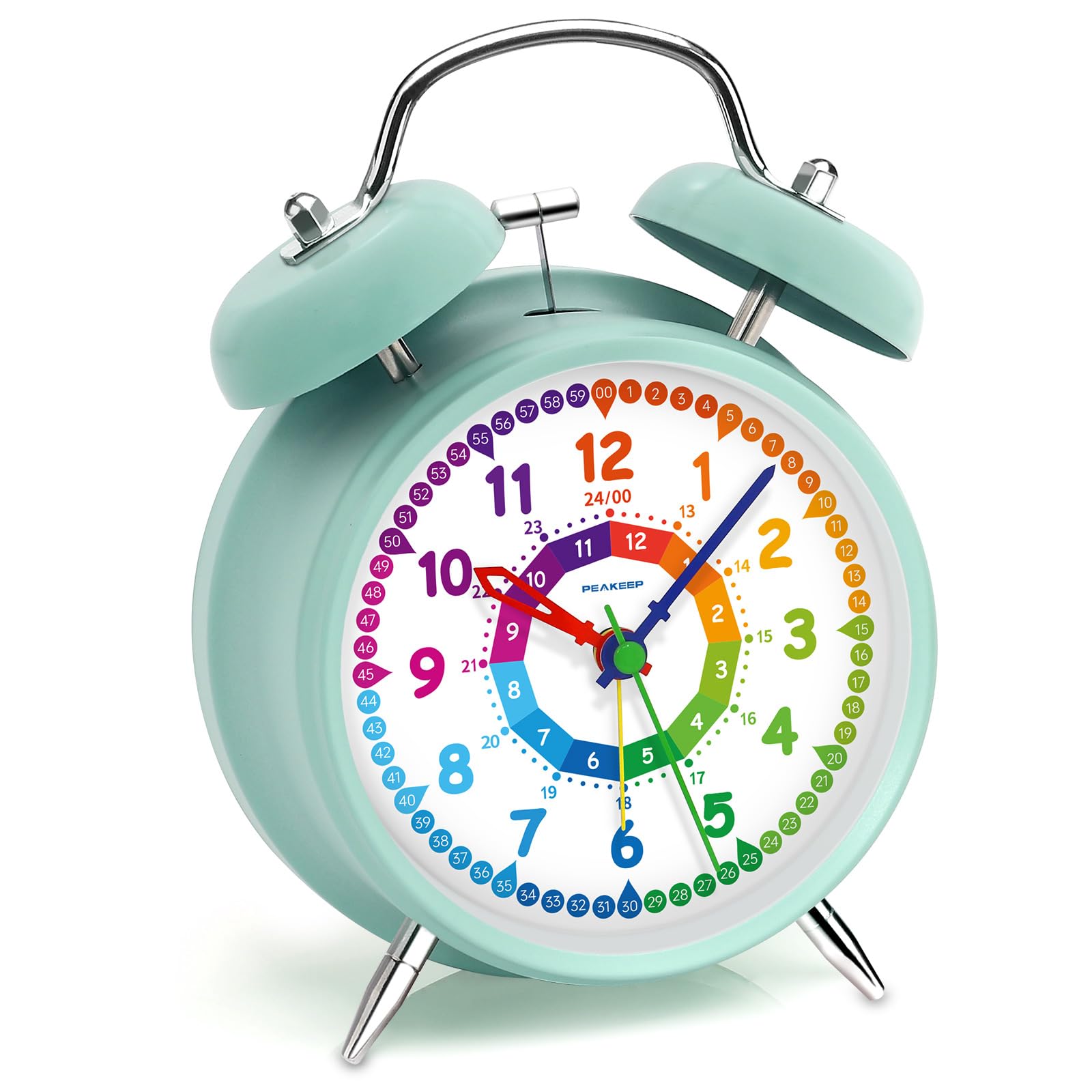 Photo 1 of Peakeep Loud Analog Alarm Clock for Kids Learning Telling Time Teaching, 4.5" Twin Bell Alarm Clock Battery Operated for Heavy Sleepers Adults Teenagers Kids(Aqua)