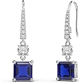 18K White Gold Plated Sterling Silver Square Asscher Cut Cubic Zirconia Dangle Earrings for Women Square CZ Diamond Drop Dangling Earrings for Women Mom
