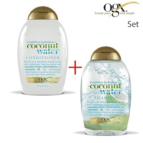 OGX Weightless Hydration Coconut Water Shampoo & Conditioner, 13 Ounce (Combo Set) by OGX
