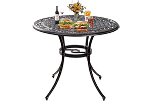 Withniture 35.5 Inch Patio Bistro Dining Table, Cast Aluminum Patio Table with 1.97" Umbrella Hole,Round Outdoor Dining Table for Garden, Patio, Porch(Bronze)