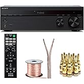 Sony STRDH190 2-ch Stereo Receiver with Phono Inputs and Bluetooth Bundle with 100ft of Speaker Wire and 5 Pairs of Banana Plugs (3 Items)