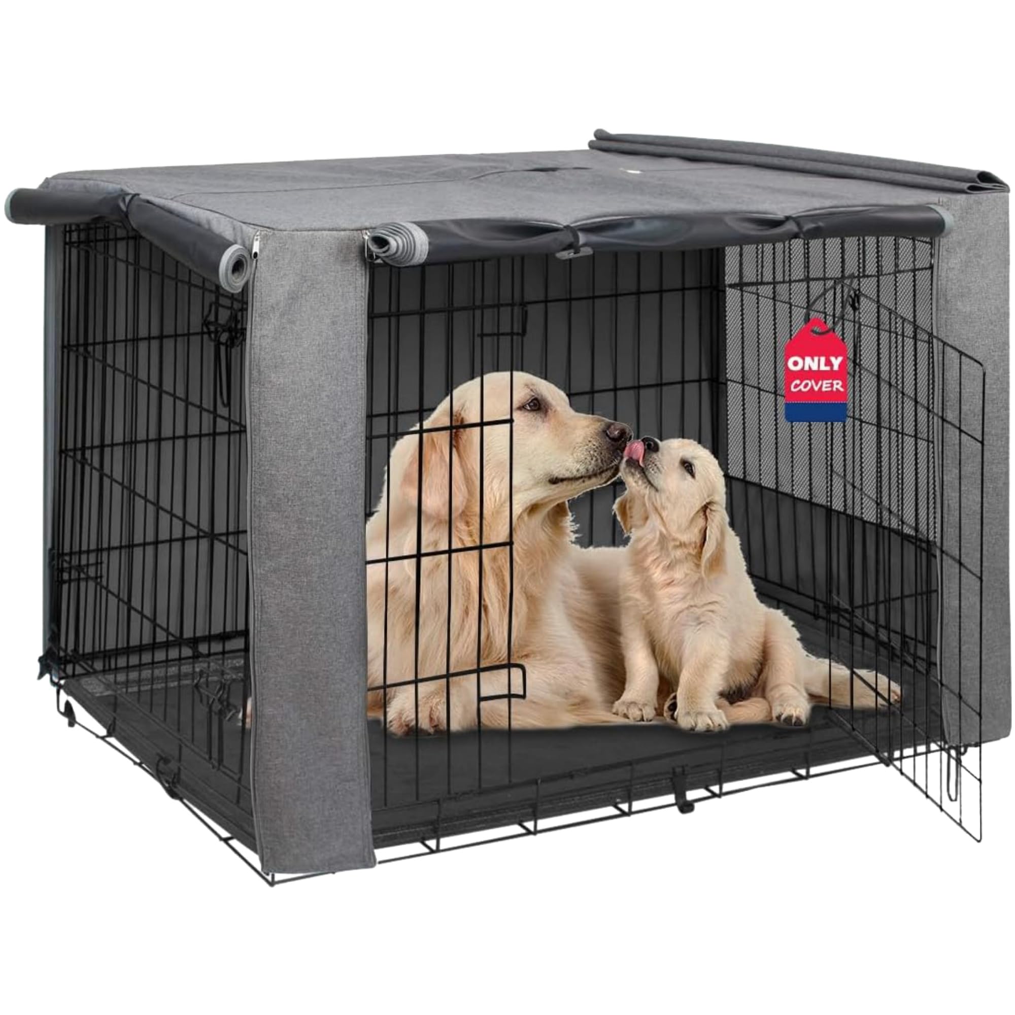 HiCaptain Folding Metal Dog Crate Cover for 48 Inch Wire Pet Cage(Two-Tone Gray)