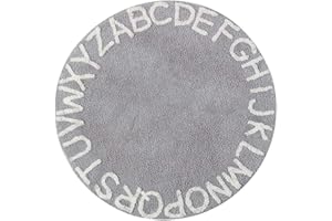 BLUE PAGE Round Kids Playroom ABC Rug - Soft Alphabet Nursery Rug for Bedroom - Playtime Collection, Learning & Game Carpet for Classroom, Best Shower Gift for Infant Toddlers (47", Grey White)
