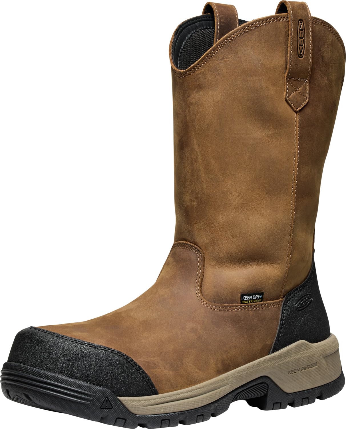 Photo 1 of KEEN Utility Men's Evanston Composite Toe Waterproof Leather Durable Construction Pull On Work Boots, Bison/Black, 15 EE
