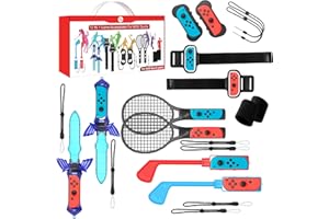 Switch Sports Accessories Bundle - Nargos 12 in 1 Kit for Switch & Switch OLED: Joy Con Grips for Mario Golf Super Rush, Wris