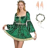 DAZCOS Womens Velvet Green Fairy Dress Long Bell Sleeve Princess Cosplay Costume for St. Patrick's Day