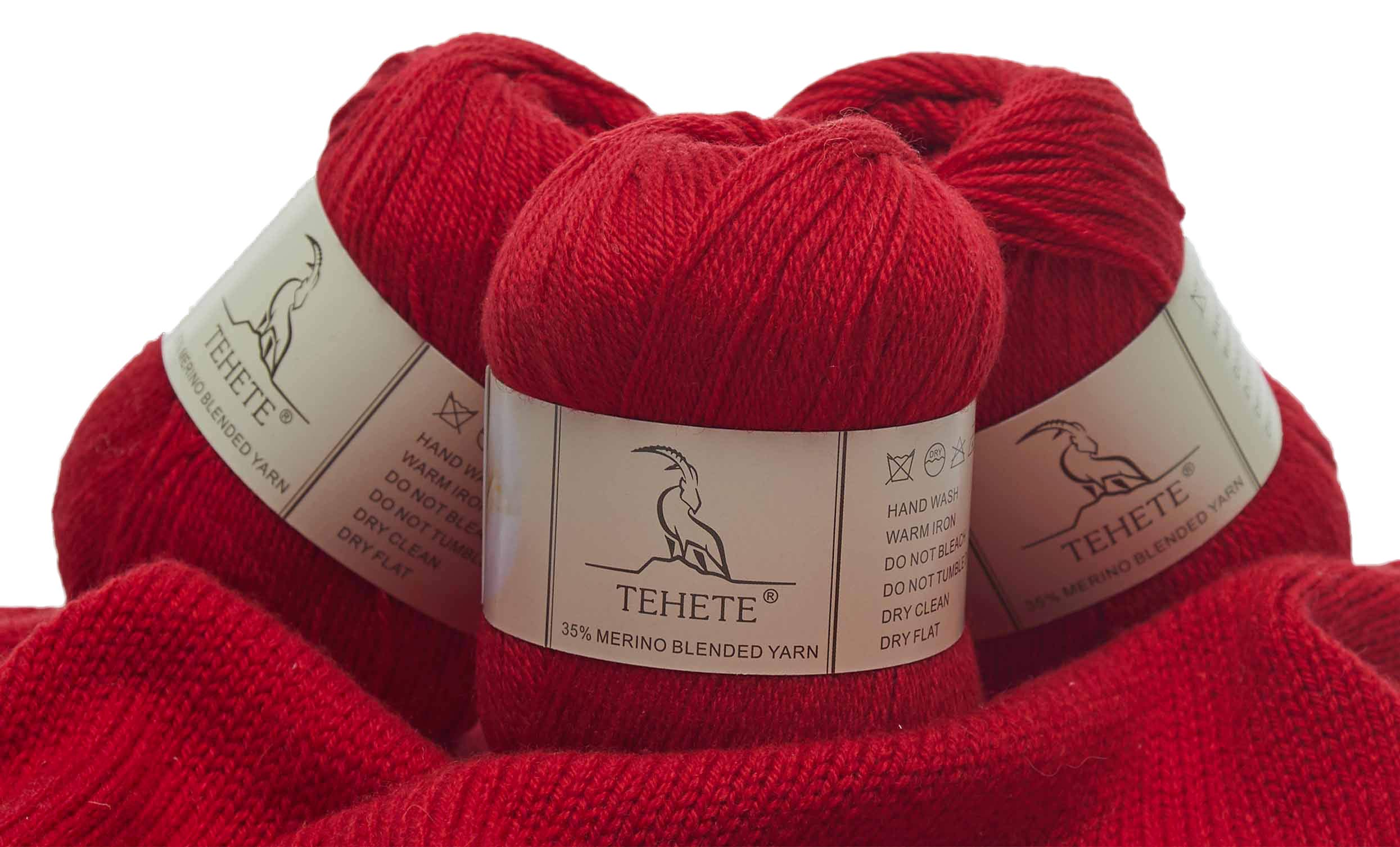 TEHETE Merino Wool Yarn for Knitting and Crochet Yarn 3ply 50g × 3 Balls Soft and Warm - Red