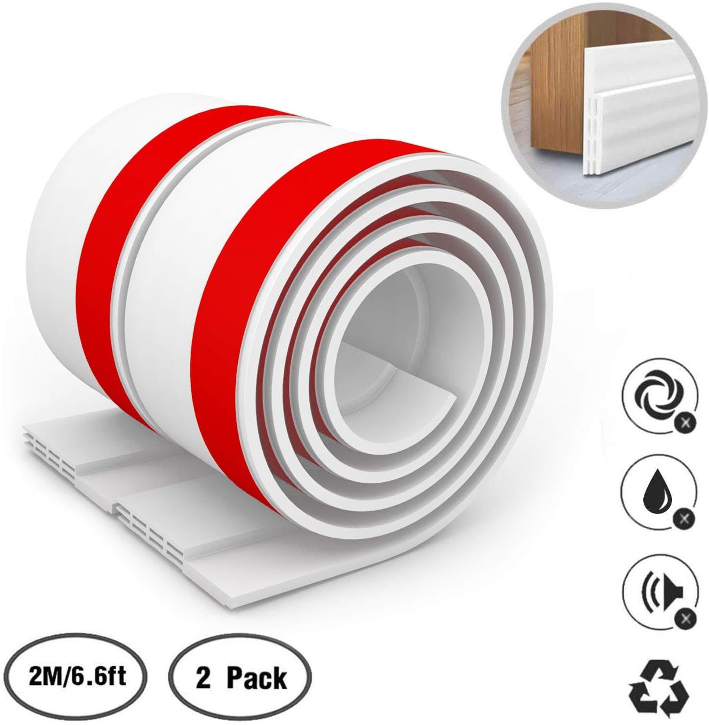 Door Draft Stopper KELIIYO Weather Stripping for Exterior/Interior Doors, Under Door Bottom Seal Noiseproof/Soundproof Under Door Draft Blocker Seal Strip(2 inch W x 39 inch L), White 2 Packs