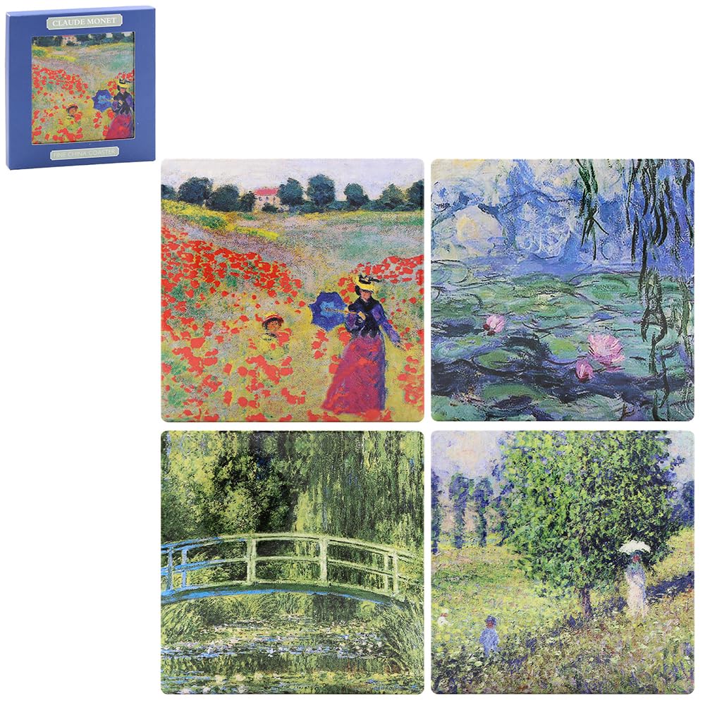 The Leonardo Collection Monet Ceramic Coaster Set of 4 | Coasters Set For All Modern Kitchen & Offices | Designed By Claude Monet | Coaster For All Types of Cups & Mugs