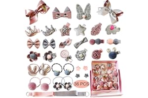 SCETTAR Baby Girl's Hair Clips Cute Hair Bows Baby Elastic Hair Ties Hair Accessories Ponytail Holder Hairpins Set For Baby Girls Teens Toddlers, Assorted styles, 36 pieces Pack(Pink+Grey)