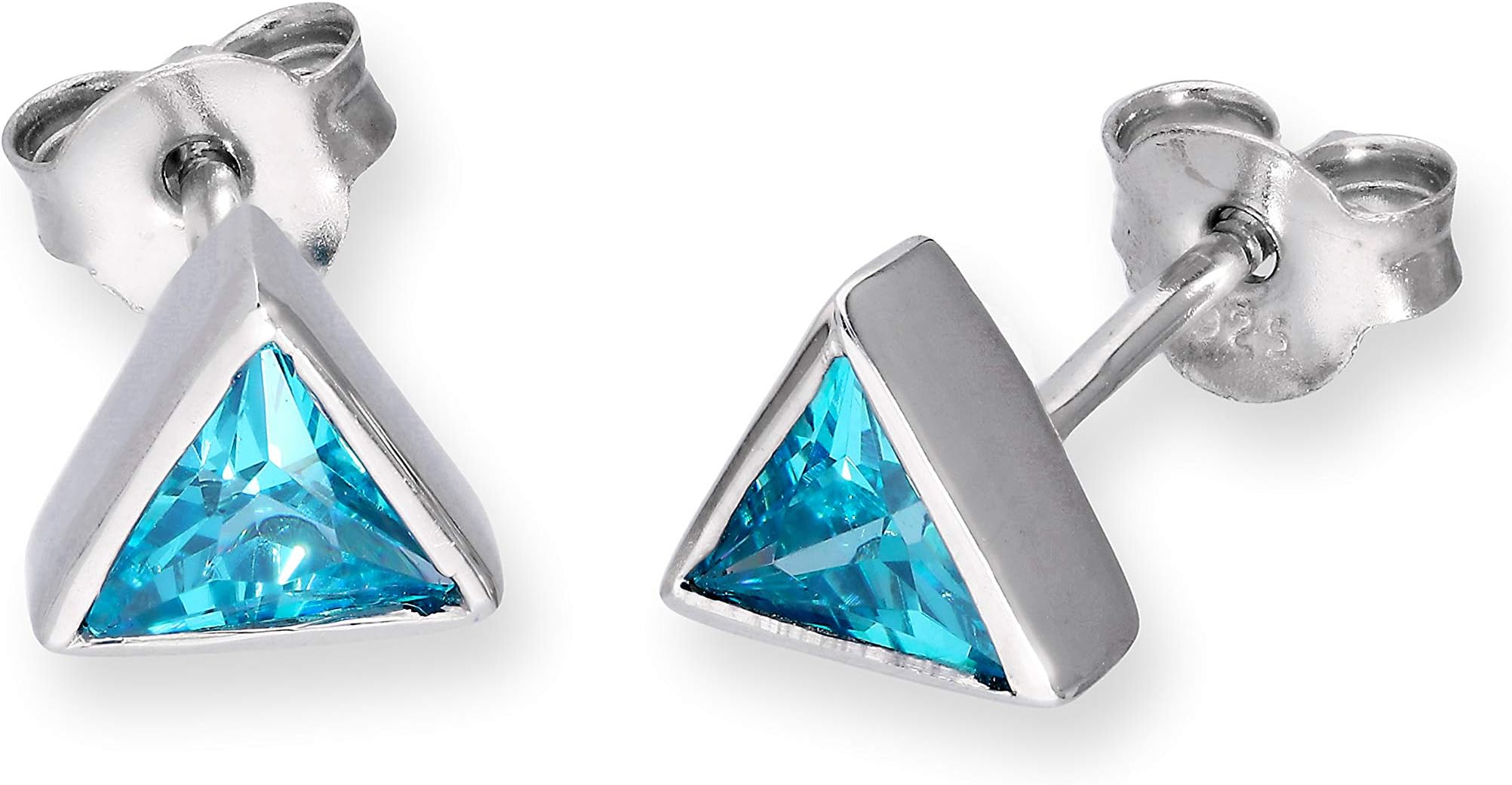 Sterling Silver & CZ Crystal Triangle Birthstone Stud Earrings