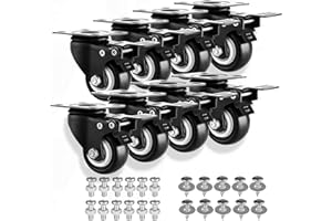 GCFOIR 2" Casters Set of 8 Heavy-Duty Industrial Caster Wheels with Brake PU No Noise Wheels with Double Locking and Double Ball Bearing Swivel Locking Casters for Workbench, Furniture, Plate Castors Black