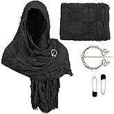 Post Apocalyptic Hooded Shawl Scarf Medieval Renaissance Cowl Cloak Cape Tattered Viking Wizard Costume for Men Women