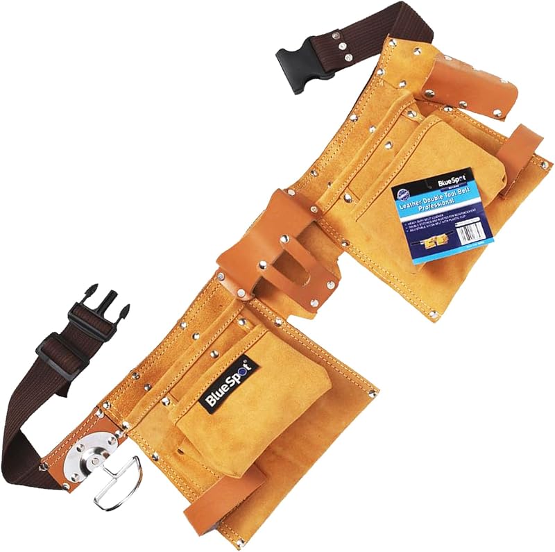BlueSpot Double Tool Belt Split Leather Pouch Builder Carpenter Apron Holder