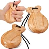 Motionchic 2 Pack Spanish Castanets Flamenco with String Traditional Wood Hand Percussion Castanets for Adults Music Instrument Spain Souvenir Gift, 1 Pair(Natural)