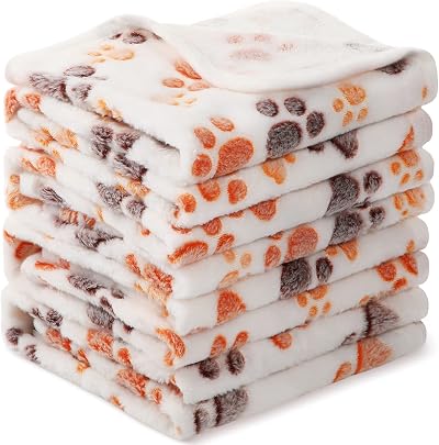 Tatuo 4 Pack Fleece Dog Blankets Paw Print 24 x 16 Inch White