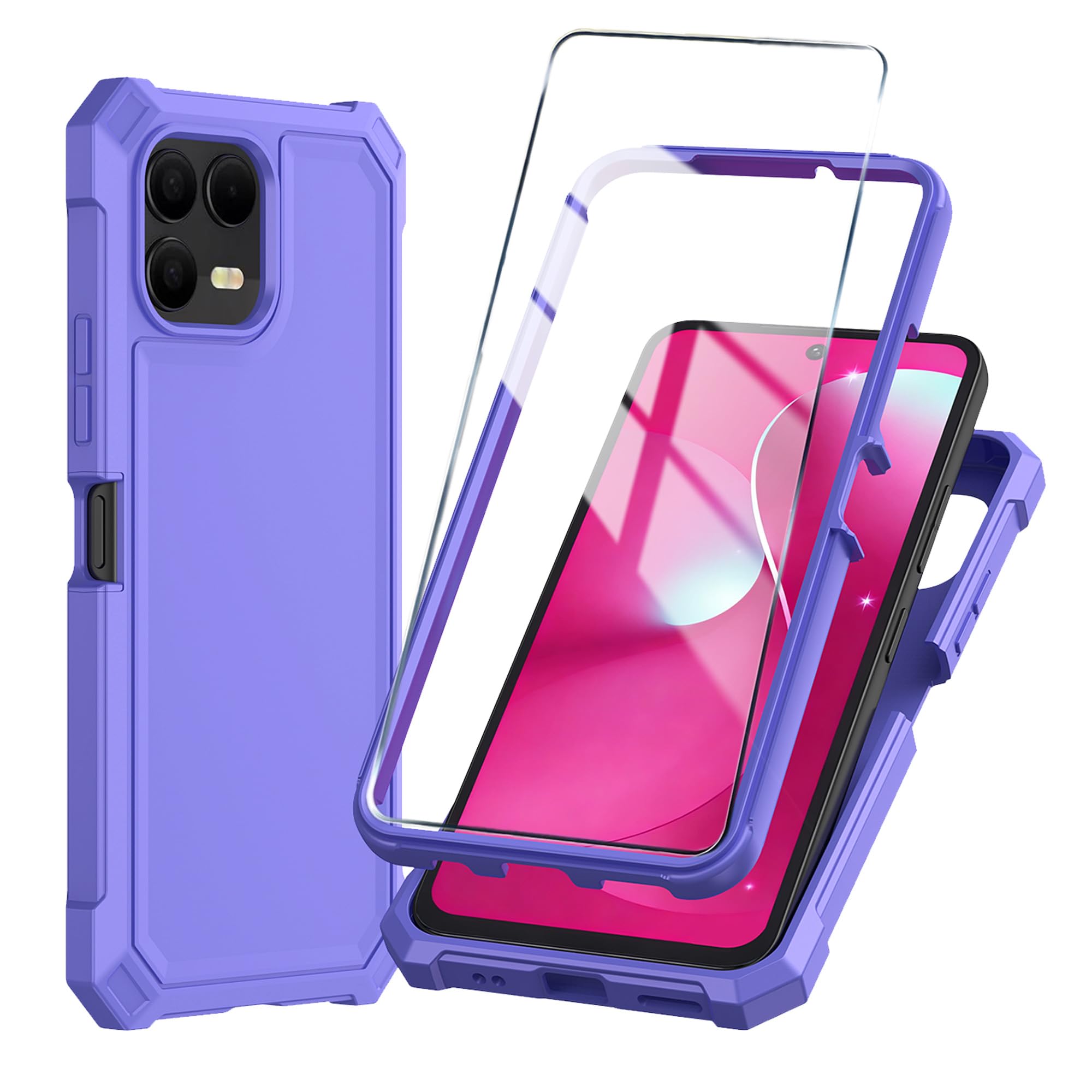 Mocotto for T-Mobile REVVL 8 Pro (PRO Version Only) Phone Case with Tempered Glass Screen Protector,Slim Soft Silicone Full-Body Protective Cover (Purple)