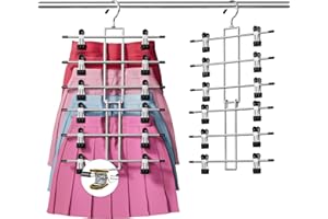 DAMITA Skirt Pants Hangers with Clips Space Saving Hanging Closet Organizer 6 Tiers Hanger with 360° Swivel Hook, Finger-Safe Design- College Dorm Room Apartment Essentials 1-Pack