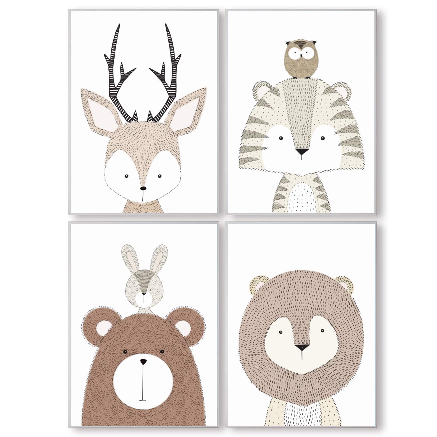 Pandawal Woodland Animals nursery Pictures set Children's Room art prints boys and girls beautiful decorative poster for baby and children DIN A4 20x30cm