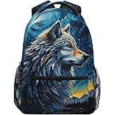 ZOEO Wolf Blue Starry Sky Backpacks 3rd 4th 5th Grade School Bookbags Travel Laptop Daypack Bag Purse for Boys Girls Teens