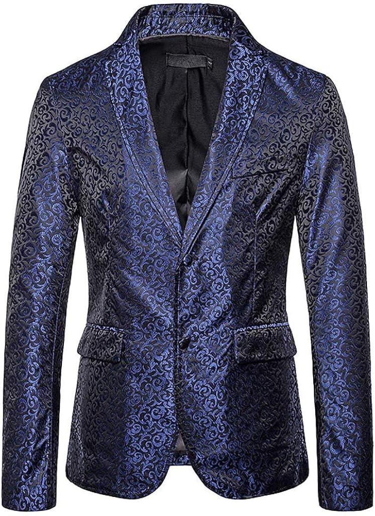 2019 Men's Blazer Dress Coat Beautyfine Autumn Winter Casual Gold Print Button Jacket Long Sleeve Tops at  Men’s Clothing store