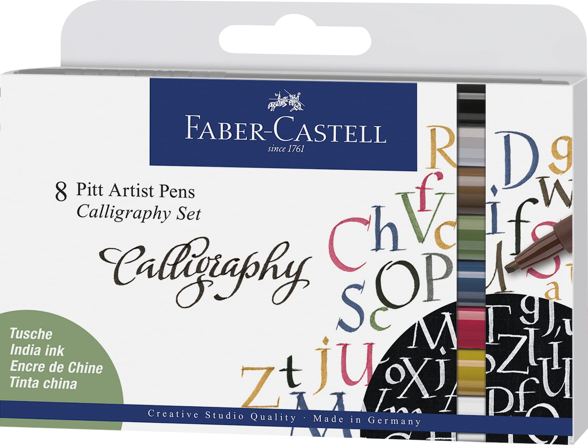 Faber-Castell Creative Studio Pitt Artist Pen Calligraphy India Ink Pen, Set of 8, Art, Craft, Drawing, Sketching, Home, School, University, Colouring