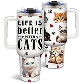 DUUV Cat Lover Gifts for Women, Cat Tumbler for Girls Mom Friends Sister, Gifts for Birthday Christmas Thanksgiving, Inspirational Gift Ideas, Life is Better with Cats 40 Oz Tumbler, 1PCS
