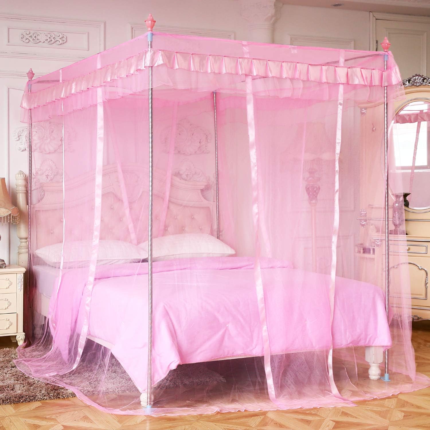 Mengersi Pink Kids Princess Bed Canopy For Little Girls Toddler Twin Bed Curtains Mesh Mosquito Net Christmas Gift Birthday Present: Kitchen & Dining