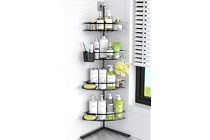 Aitatty Floor Standing Corner Shower Caddy: 4-tier Rustproof Freestanding Shower Organizer Shelf for Inside - No Drilling Bathroom Rack Stand Black