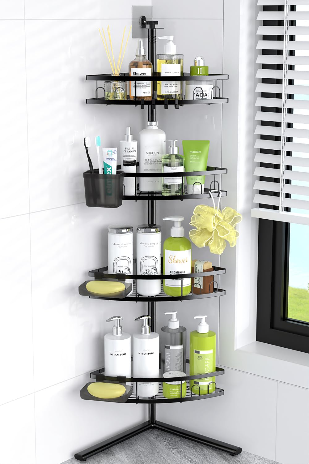 Photo 1 of Aitatty Floor Standing Corner Shower Caddy: 4-tier Rustproof Freestanding Shower Organizer Shelf for Inside - No Drilling Bathroom Rack Stand Black