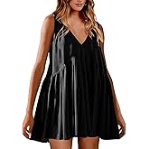 Prliuosu Womens Babydoll Dress Summer Sleeveless Mini Dress Casual Loose V Neck Swing Flowy Beach Sundresses with Pockets