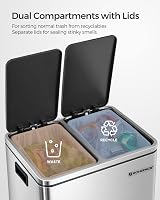 SONGMICS Dual Rubbish Bin 2-Compartment Pedal Bin with Lids 15 L Bags view 5
