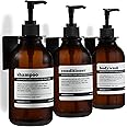 MaisoNovo Shampoo and Conditioner Dispenser - Shower Soap Dispenser Wall Mounted - 16.9 fl oz Set of 3 Amber Plastic Bottles Black Pump - 3 Chamber No Drill