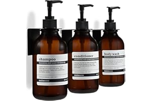 MaisoNovo Shampoo and Conditioner Dispenser Set of 3-500 ml Amber Classic Shower Soap Dispenser Wall Mount with Black Pumps -