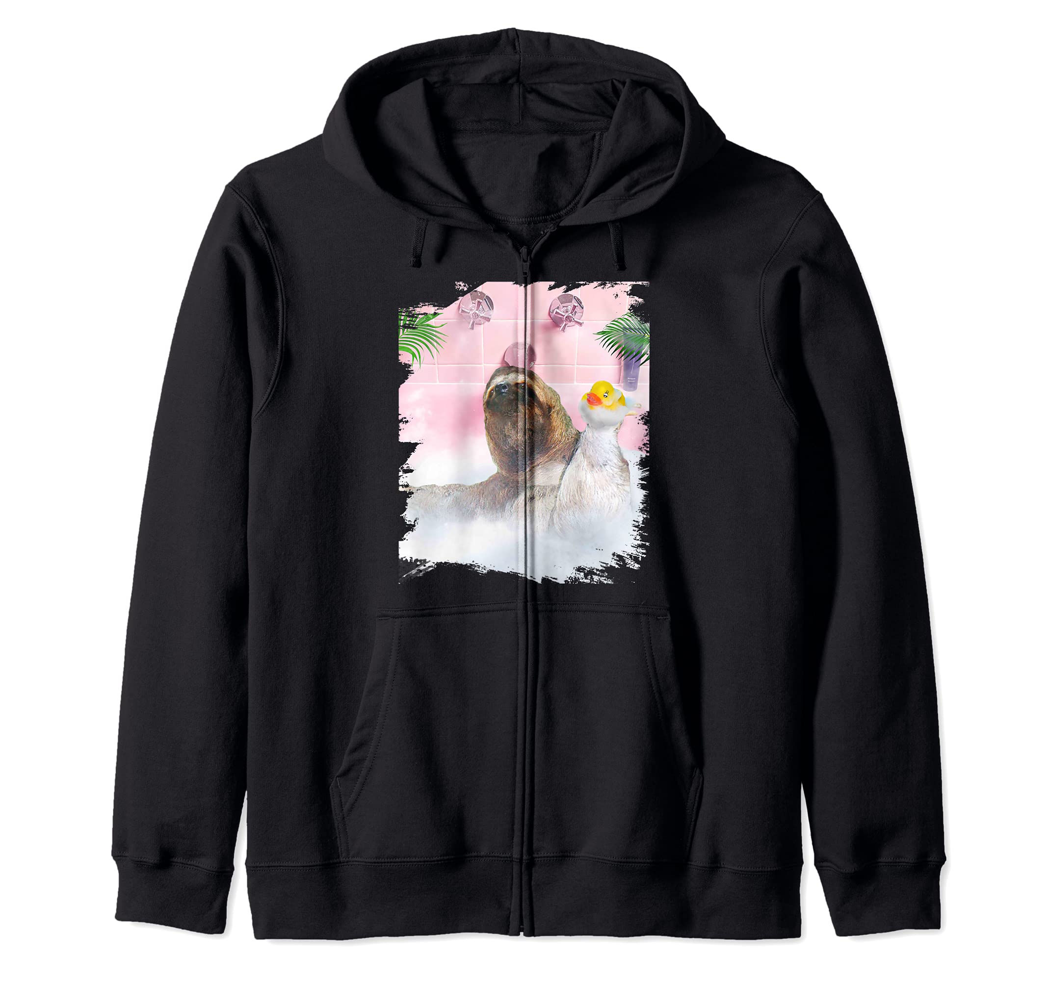 Cute Self-Care Bathing Sloth Palm Bath Zip Hoodie