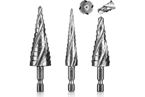 P.I.T. Four Spiral Flute Step Drill Bit Set 1/8"-7/8"(34 Size), HSS Industrial Grade Unibit Step Drill Bits for Metal, Carbon Steel, Aluminum, Wood, Plastic with 1/4" Hex Shank Hole Drill Bit