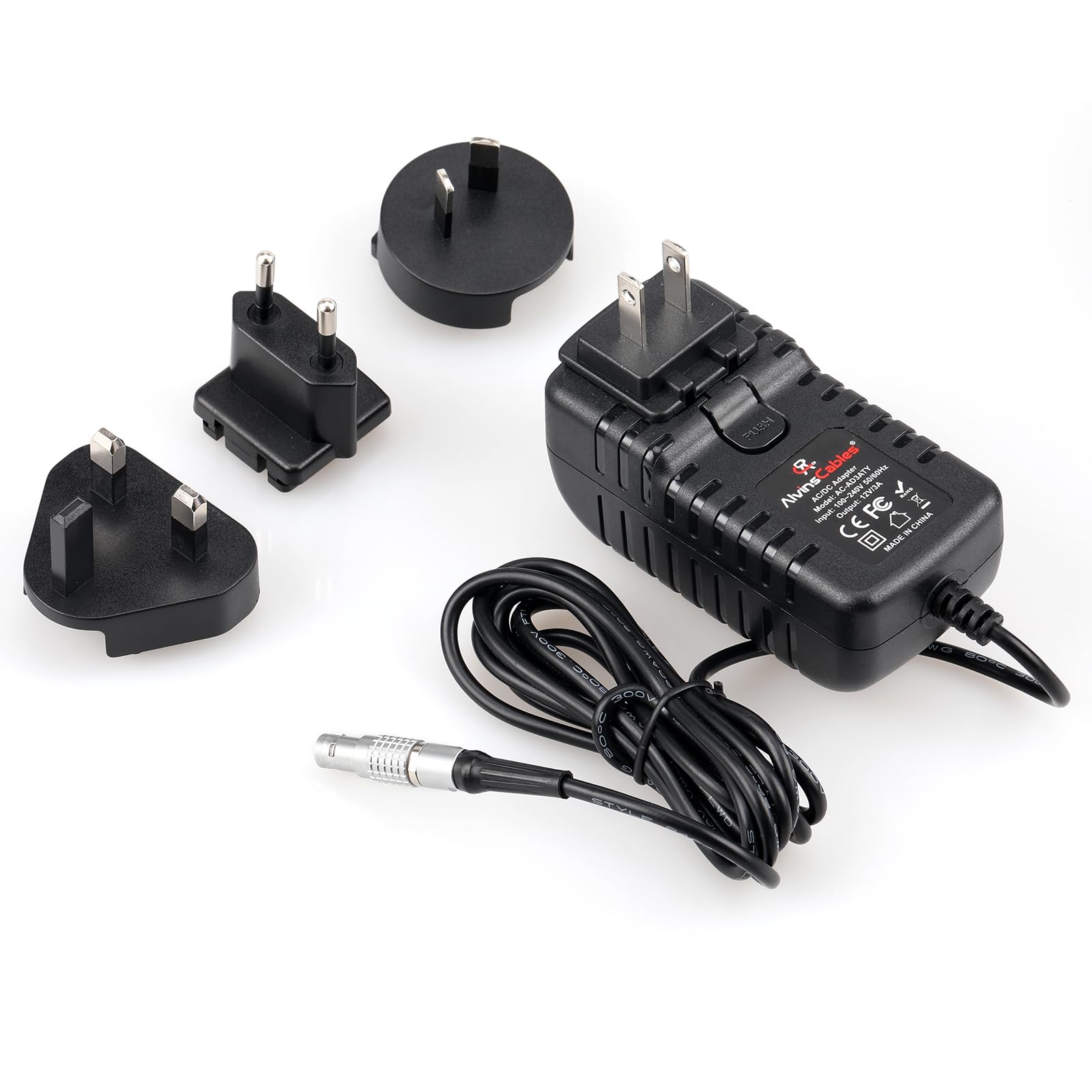 Alvin's Cables 2 Pin Male to Universal AC With UK EU AU US Plugs Adapter Converter Power Cable for Z Cam E2 Flagship Teradek Cube Hollyland Cosmo 600