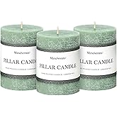 3x4 Inch Sage Green Pillar Candles - Set of 3, Unscented, Long Burning, Smokeless Dripless Candles for Spring Home Decor, Dinner Table, Bathroom, Rustic Decor