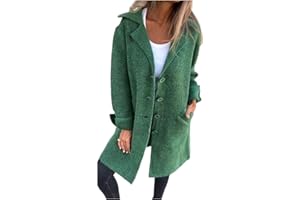 HUYANTIE Casual Single-Breasted Long Coat with Lapels,Solid Color Cardigan Mid Long Coats Casual Button Wool Blend Pea Coat