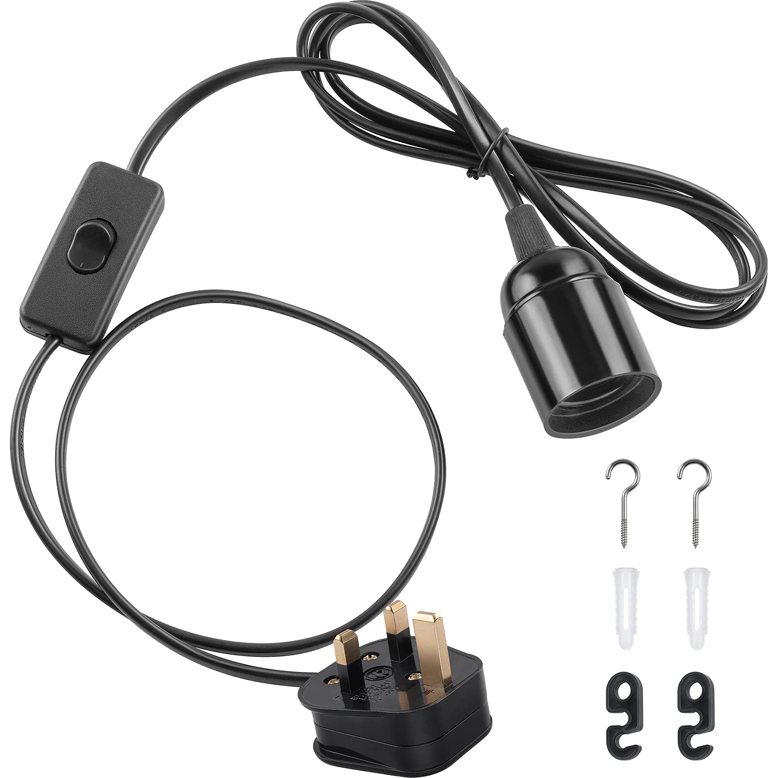 DiCUNO E27 Lampholder, Pendant Light Ceiling Lighting Fitting, Suspended Pendant Light Fitting Kit, Black, 2M, 1Pack